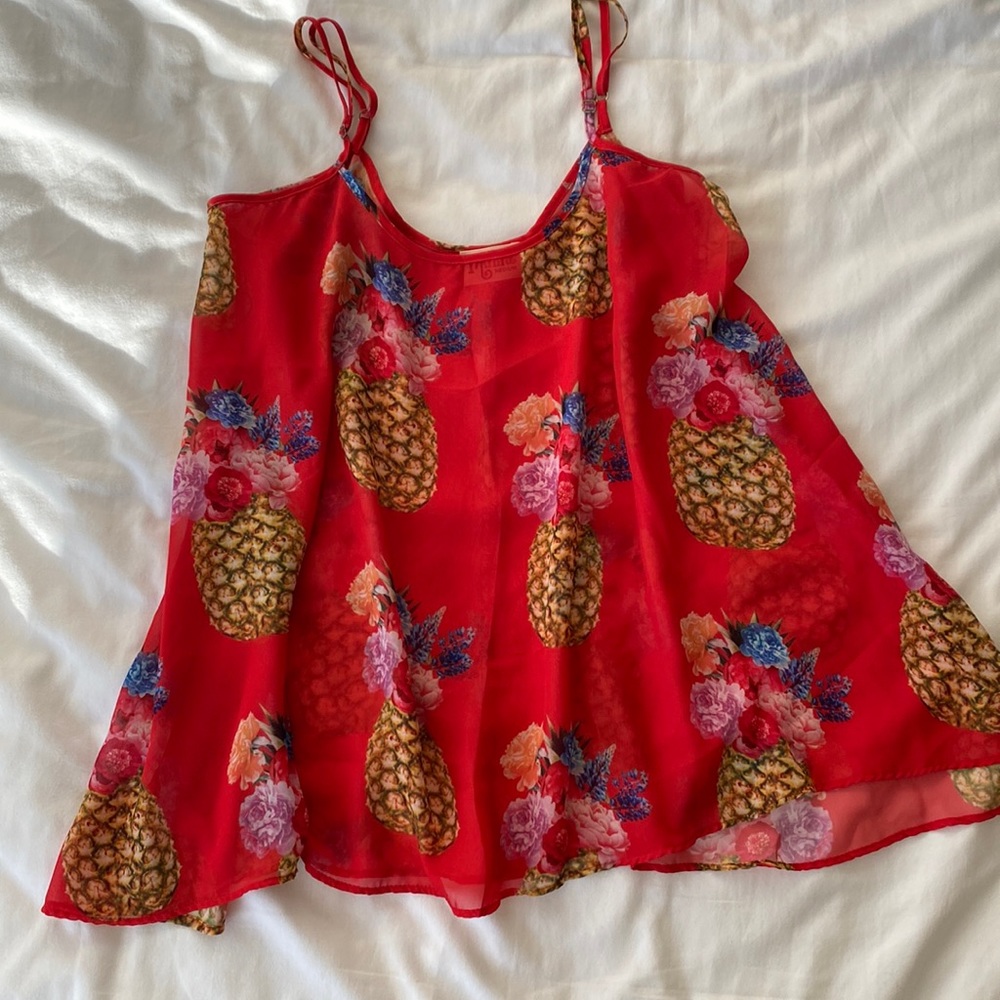 Show Me Your Mumu Lenz Tank Top-Floral Red Pineapple | Medium Adjustable straps